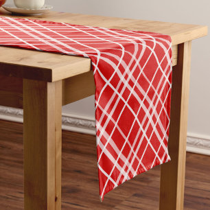 Chemin De Table Court Design de Motif en Tartan blanc rouge