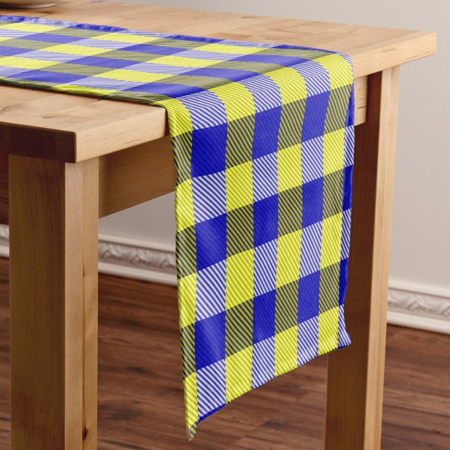 Chemin De Table Court Design En vichy jaune bleu (Créateur téléchargé)