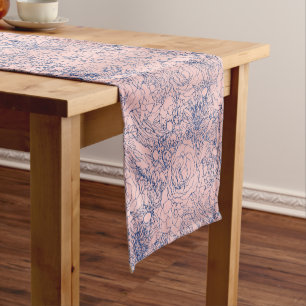 Chemin De Table Court Design stylé métal marine bleu et rose floral