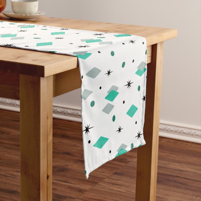 Chemin De Table Court Diamants de l'âge spatial Turquoise Blanc (In Situ)