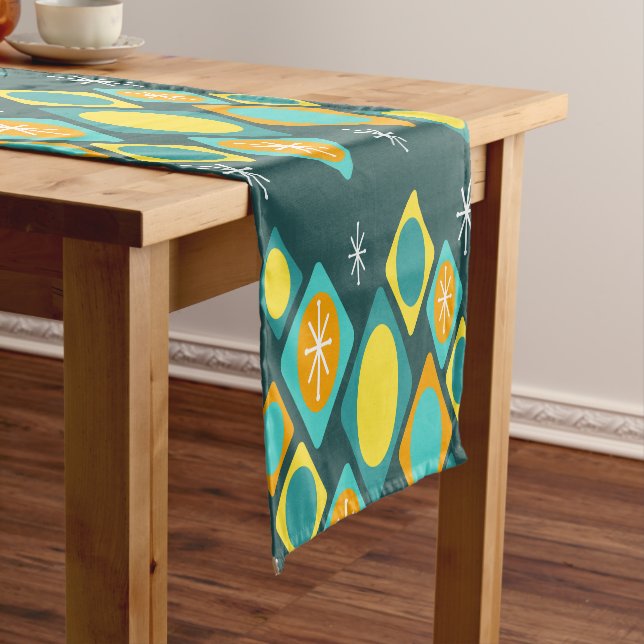 Chemin De Table Court Diamants Ovals Starburts Turquoise (In Situ)