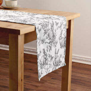 Chemin De Table Court Doux Lapins Noirs Toile de Jouy Française