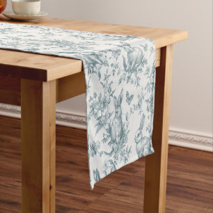Chemin De Table Court Doux Lapins Verts Toile de Jouy Française