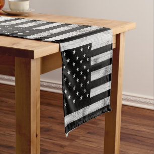 Chemin De Table Court Drapeau américain Bois rustique Noir Blanc Patriot