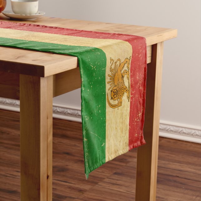 Chemin De Table Court Drapeau Iran Lion et Sun Shah d'Iran (In Situ)