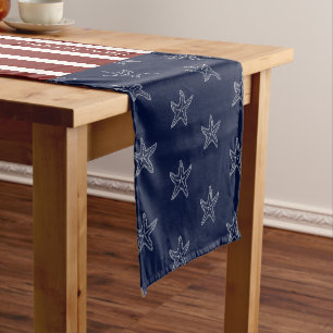 Chemin De Table Court Drapeau Nautique Américain Rouge Bleu Bleu Amier