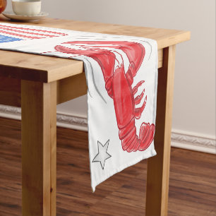 Chemin De Table Court Drapeau Patriotique Américain Lobster Beer Stars