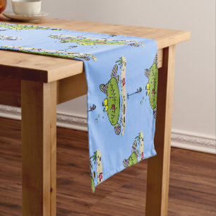 Chemin De Table Court Drôle gras affamé poisson vert dessin de pêche