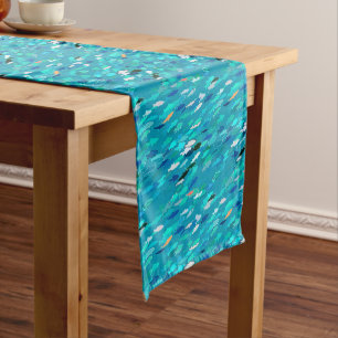 Chemin De Table Court École de Poissons, Turquoise, Bleu et Aqua