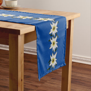Chemin De Table Court Edelweiss Blanc Sur Bleu