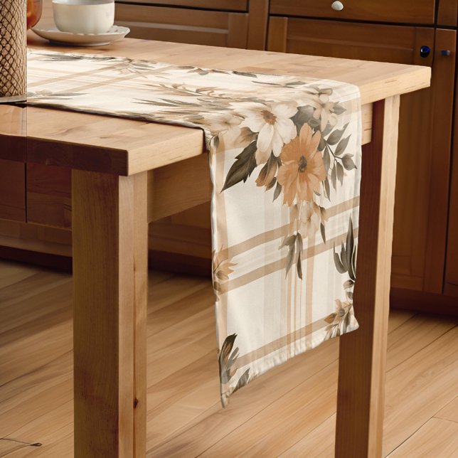 Chemin De Table Court Élégant automne floral plaid automne (Créateur téléchargé)