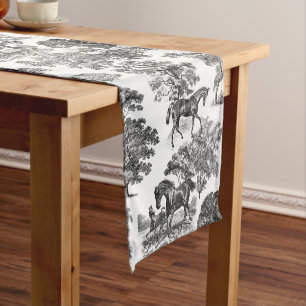Chemin De Table Court Elégant Black White Rustic Horses Toile