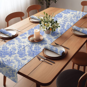 Chemin De Table Court Élégant bleu vintage toile d jouy imprimé