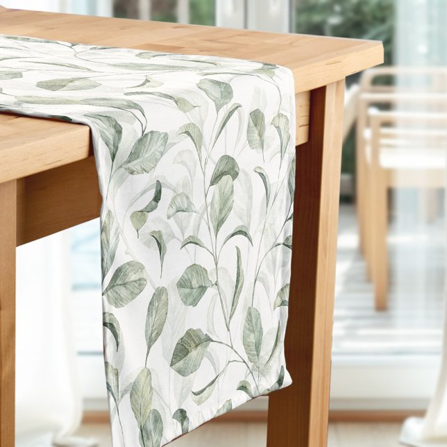 Chemin De Table Court Élégant Feuille d'aquarelle Motif Sage (Elegant Sage Green Leaves Watercolor Pattern Short Table Runner)