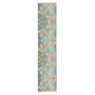 Chemin De Table Court Élégant Floral aux Feuilles de Teinte Rose et Vril