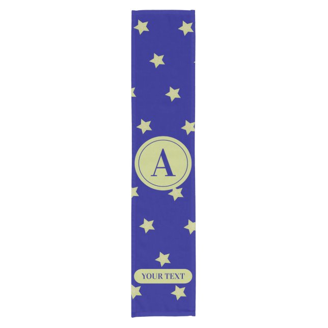 Chemin De Table Court Elegant Gold & Blue Star Pattern Monogram (Devant)