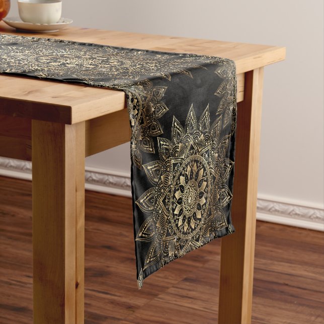 Chemin De Table Court Elégant Gold Mandala Black Design (In Situ)
