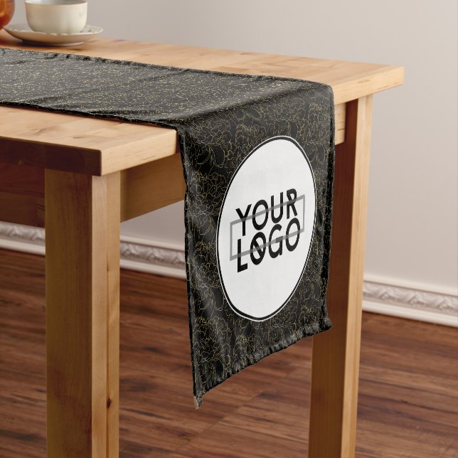 Chemin De Table Court Élégant modèle de floraison d'or noir avec logo (In Situ)