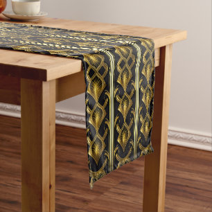 Chemin De Table Court Elégant motif art déco en noir et or