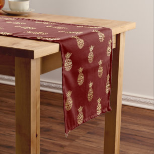 Chemin De Table Court Élégant Motif d'ananas rouge foncé et or