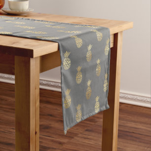 Chemin De Table Court Élégant Motif gris et d'ananas or