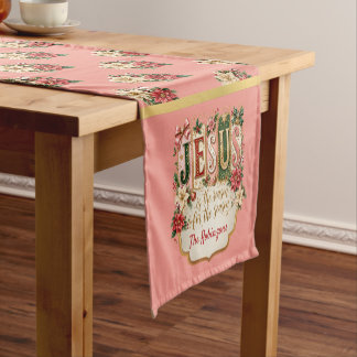 Chemin De Table Court Élégant Noël personnalisé rose festif