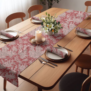 Chemin De Table Court Elégant rose rouge vintage toile de jouy imprimé