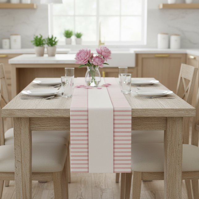 Chemin De Table Court Élégant rose vierge Rose rayé Or (Stylish rose gold table runner.)