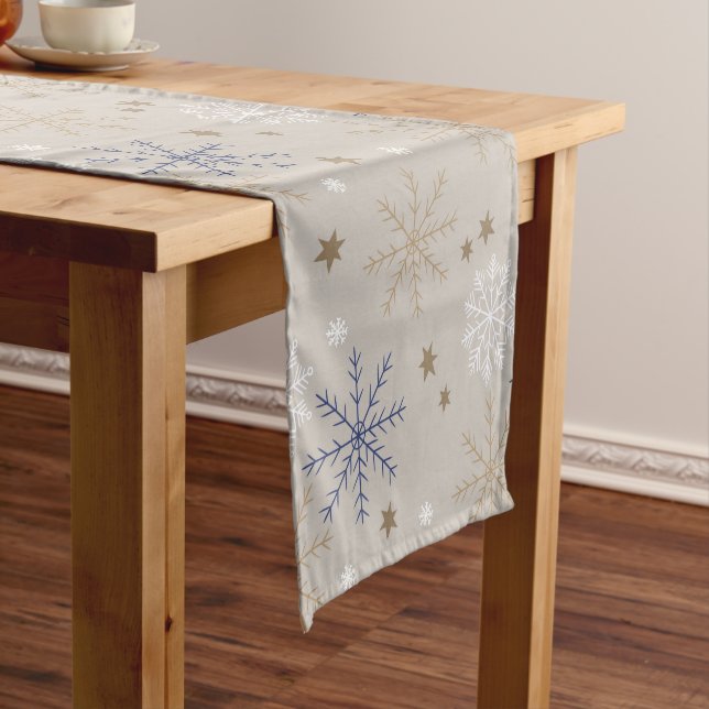 Chemin De Table Court Elegant Snowflake Pattern Beige (In Situ)