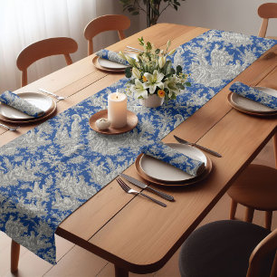 Chemin De Table Court Élégant vintage bleu foncé toile de jouy imprimé
