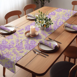 Chemin De Table Court Élégant vintage jaune violet toile d jouy imprimé