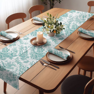Chemin De Table Court Elégant vintage turquoise toile d jouy imprimé