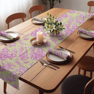 Chemin De Table Court Élégant vintage vert violet toile d jouy imprimé