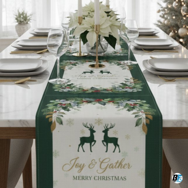 Chemin De Table Court Elegant Watercolor Winter Greenery Christmas (Table Runner)