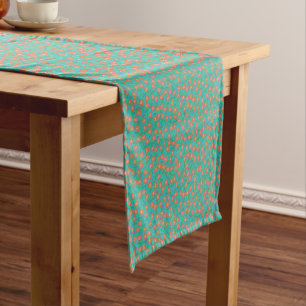 Chemin De Table Court Elégante Dainty Turquoise & Coral Orange Floral