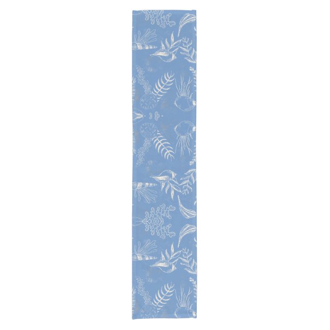 Chemin De Table Court Élégante toile bleue océane (Devant)