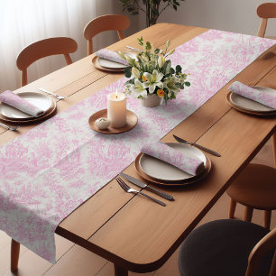 Chemin De Table Court Élégante toile rose vintage de jouy imprimée