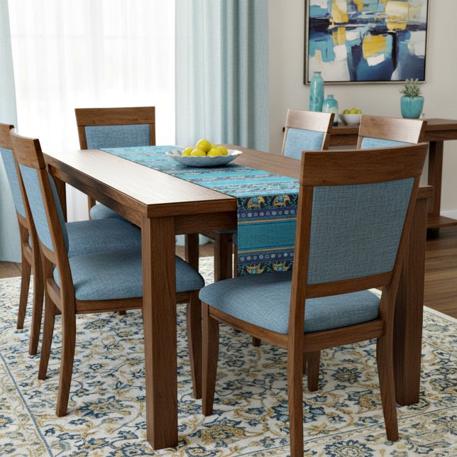 Chemin De Table Court éléphants bleus (Créateur téléchargé)