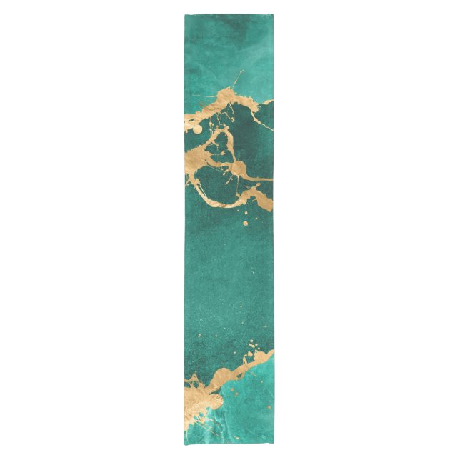 Chemin De Table Court Emerald Green et Gold abstrait (Devant)