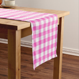 Chemin De Table Court En vichy plaid rose et blanc
