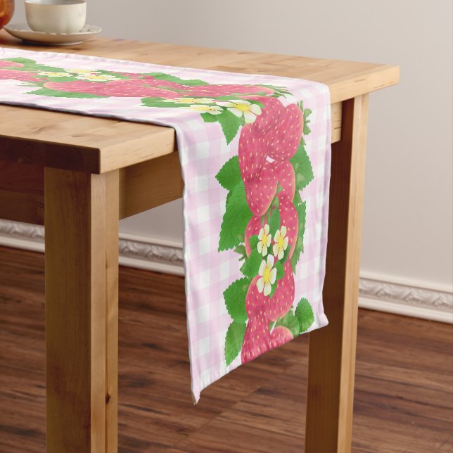 Chemin De Table Court En vichy rose fraise (In Situ)