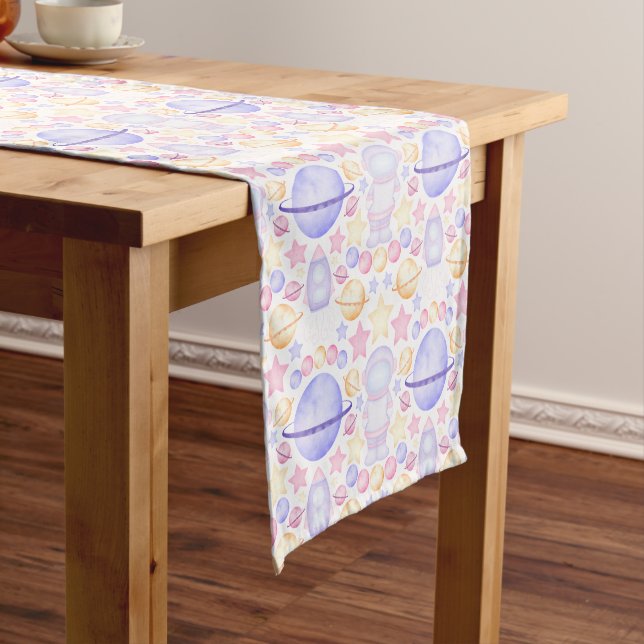 Chemin De Table Court Enfants mignons Astronaut spatial rose (In Situ)