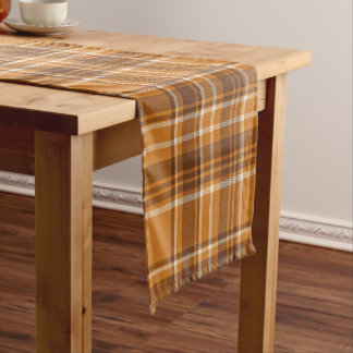 Chemin De Table Court esthétique carreaux tartan automne marron orange