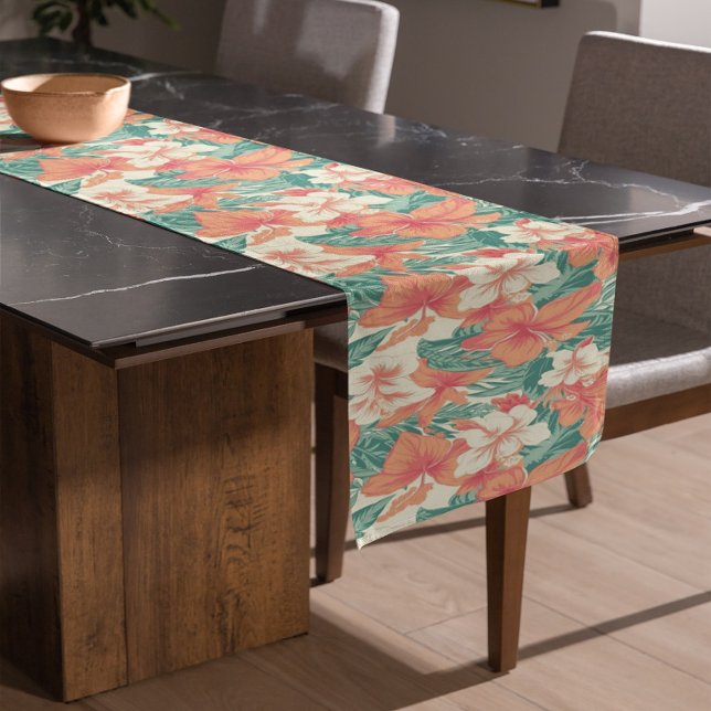 Chemin De Table Court Esthétique hawaïen vibe tropicale fleurs motif (Créateur téléchargé)