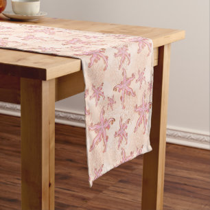 Chemin De Table Court Étoiles de mer et motif pastel rose corail