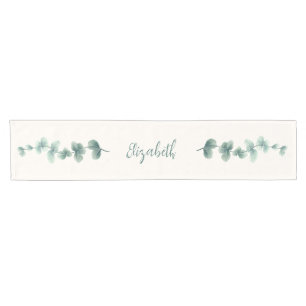 Chemin De Table Court Eucalyptus Motif vert
