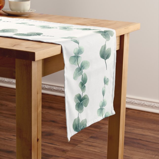 Chemin De Table Court Eucalyptus Motif vert (In Situ)
