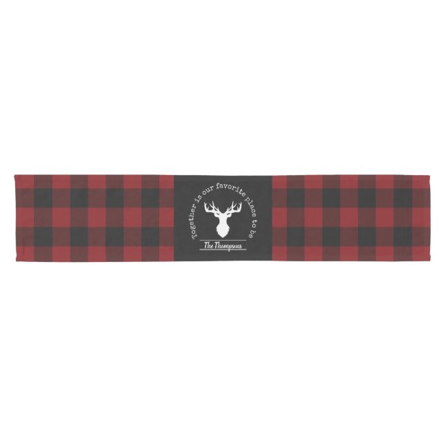 Chemin De Table Court Farmhouse Red et Black Buffalo Plaid Family Party (Horizontal)