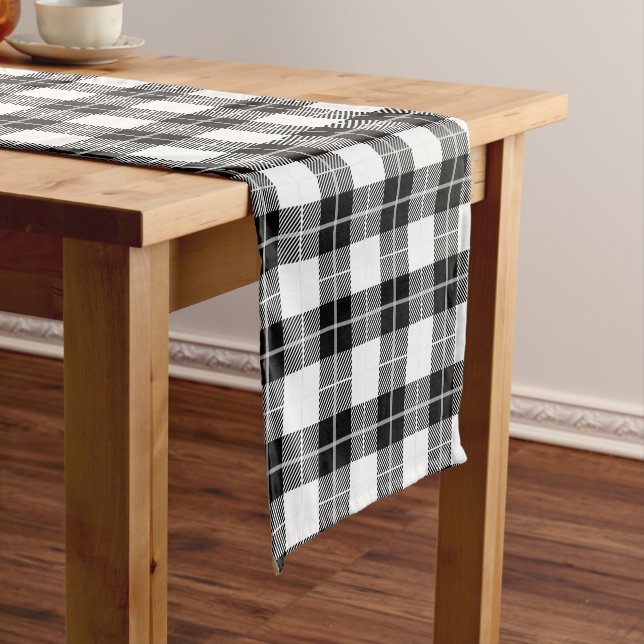 Chemin De Table Court Farmhouse rustique Noir & Blanc Flannel (In Situ)