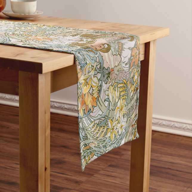 Chemin De Table Court Femmes Art Nouveau & motif floral de Mucha (In Situ)
